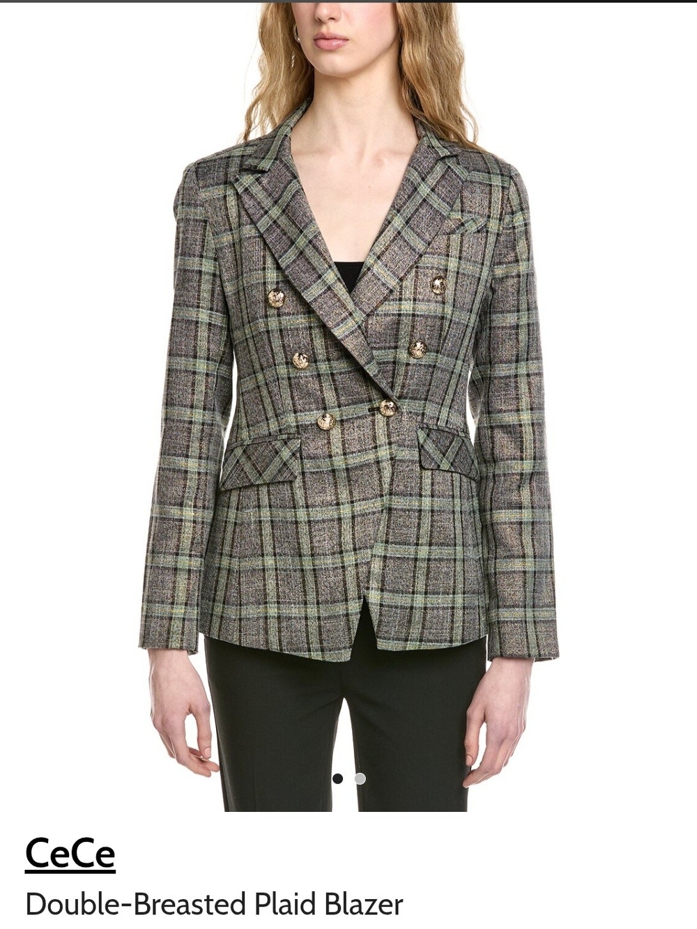 2 Piece Set CeCe Gray and Green Plaid Double-Button Mini Skirt & Blazer. Nwt Sz6